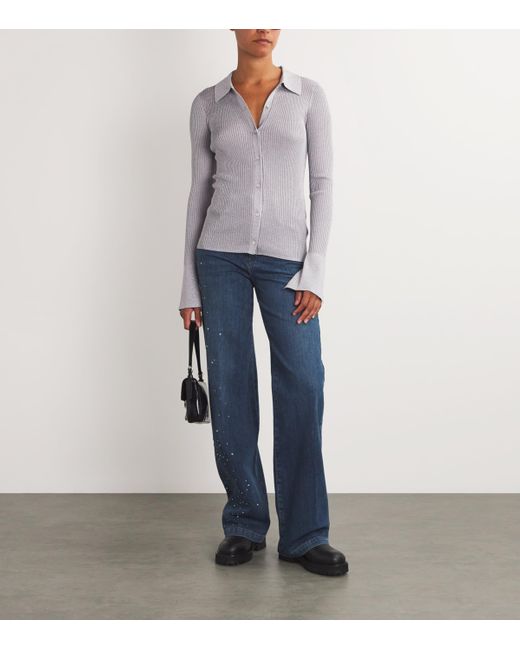 7 For All Mankind Metallic Button Up Sweater in Grey Lyst UK