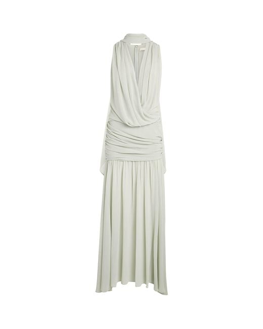 De La Vali White Chiffon Azul Maxi Dress