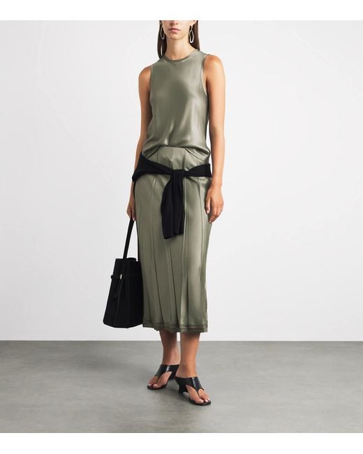 Vince Gray Satin Pleated Midi Skirt