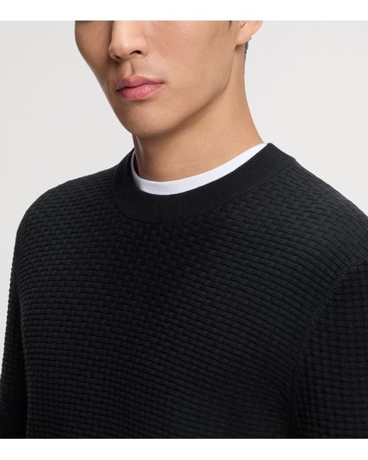 Boss Black Cotton Textured Sweater for men
