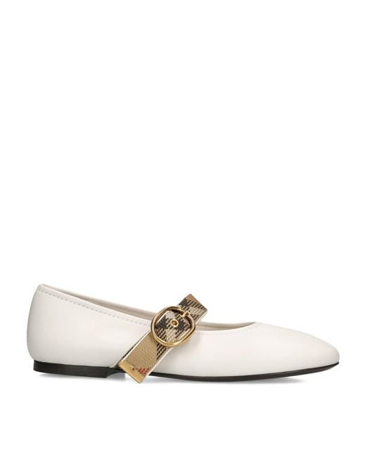 Burberry White Leather Robin Ballet Flats