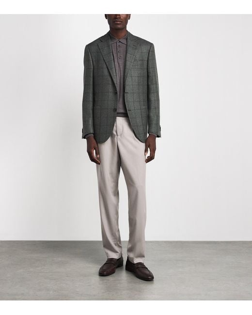 Corneliani Black Virgin Wool-Silk-Cashmere Check Blazer for men