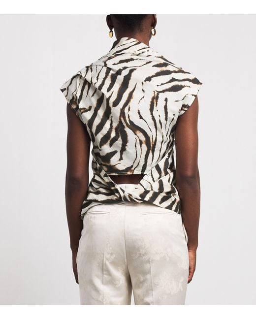 Ganni Gray Stretch-Cotton Zebra Sleeveless Blouse