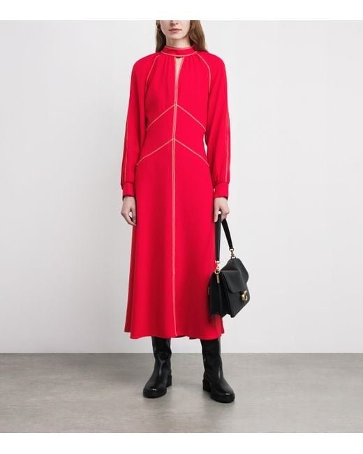 ME+EM Red Panelled Raglan-Long-Sleeves Woven Maxi Dress