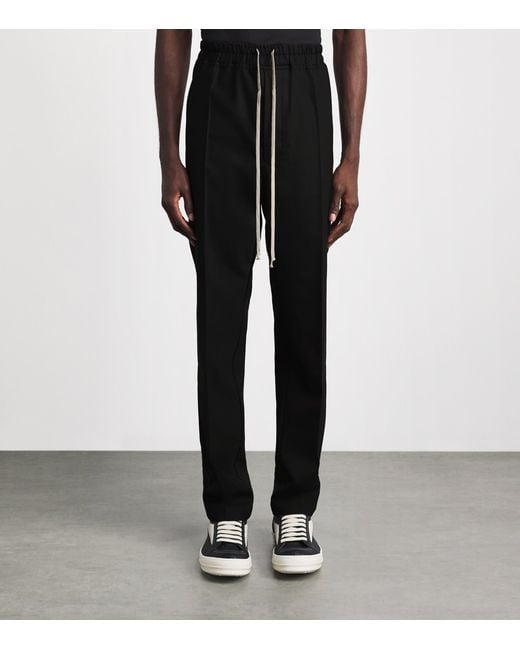 Rick Owens Black Wool-Blend Slim Drawstring Trousers for men