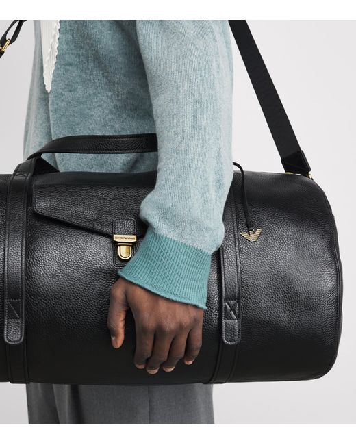 Emporio Armani Black Grained Leather Holdall for men