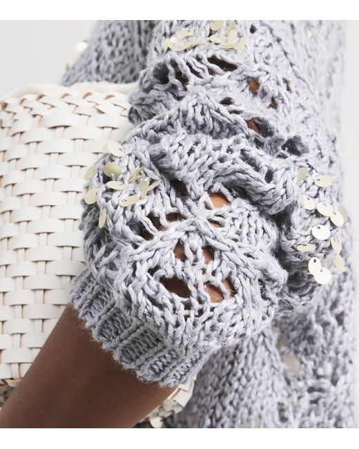 Eleventy Gray Linen Sequin-Embellished Sweater