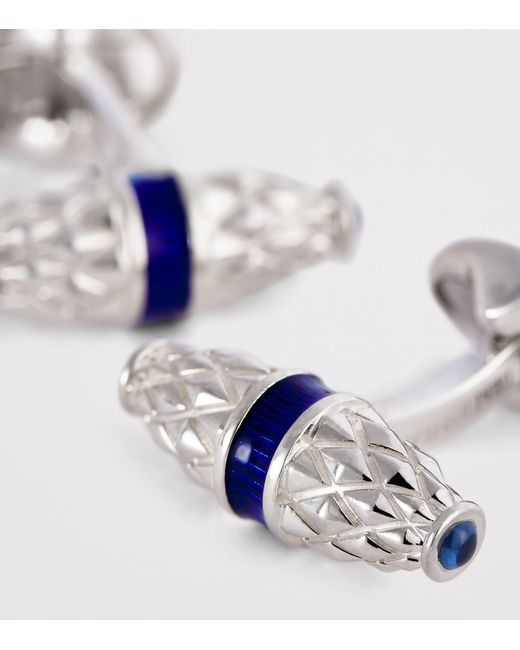 Deakin & Francis White Sterling Sapphire-Trim Cufflinks for men