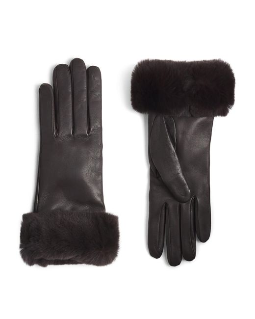 Eleventy Black Leather Fur-Trim Gloves
