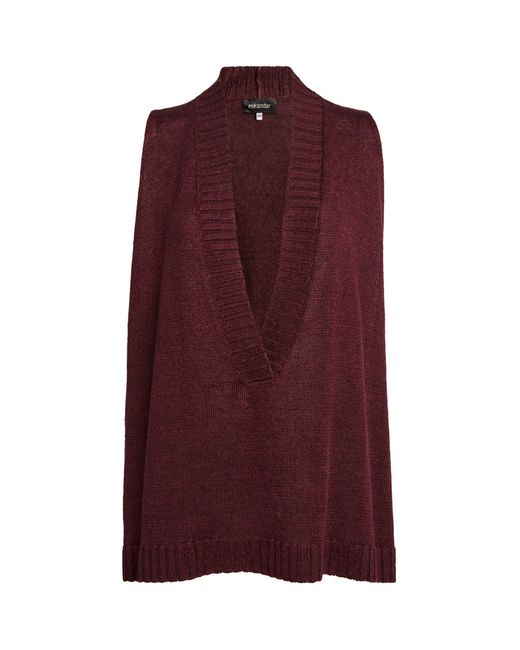 Eskandar Purple Linen Sleeveless V-neck Sweater