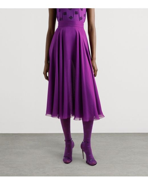 Dolce & Gabbana Purple Silk Chiffon Midi Skirt