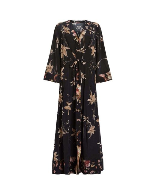 AllSaints Women's Black Floral Diana Midi Dress