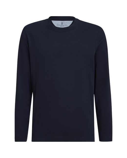 Brunello Cucinelli Blue Cotton Long-Sleeve T-Shirt for men