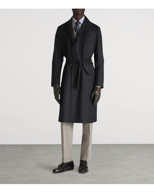 Dunhill Blue Wool Super 180S Balmacaan Coat for men