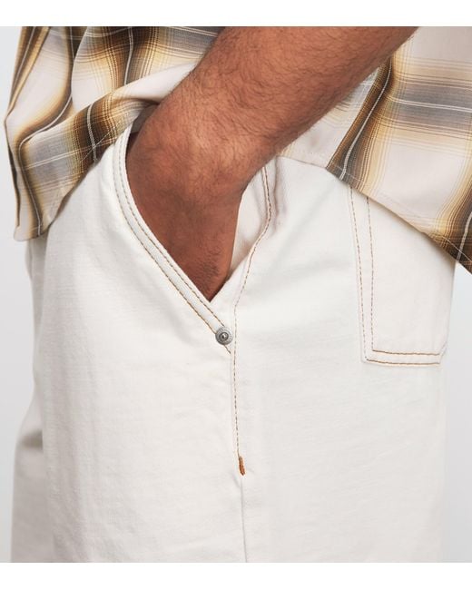 AMI White Contrast-Stitch Oversized Denim Shorts for men