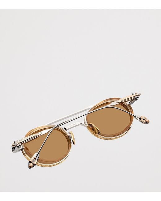 Jacques Marie Mage Brown Metal Livingston Round Sunglasses for men