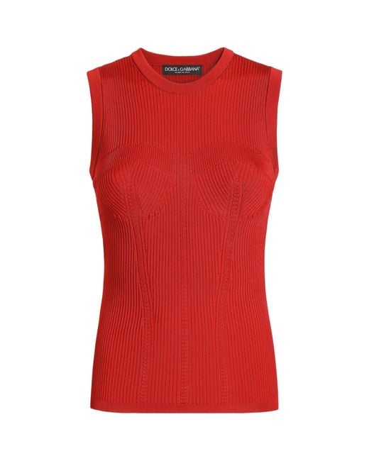 Dolce & Gabbana Red Corset-Stitch Top
