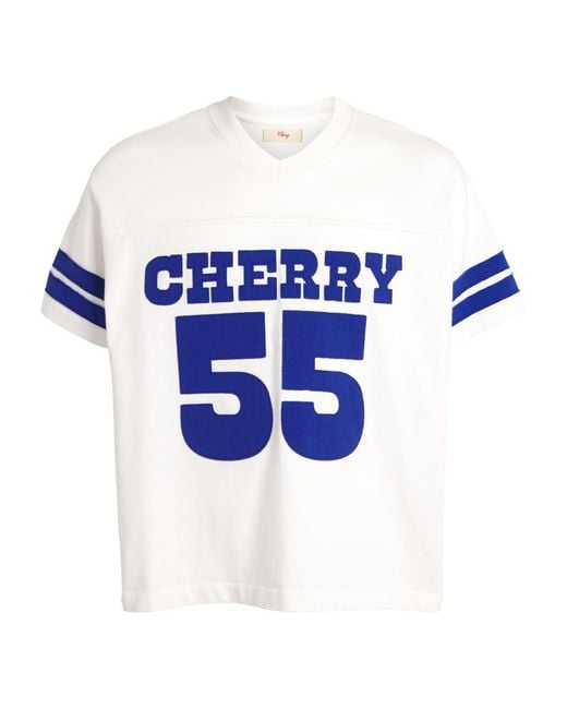 CHERRY LA Blue Appliqué Football Jersey T-Shirt for men