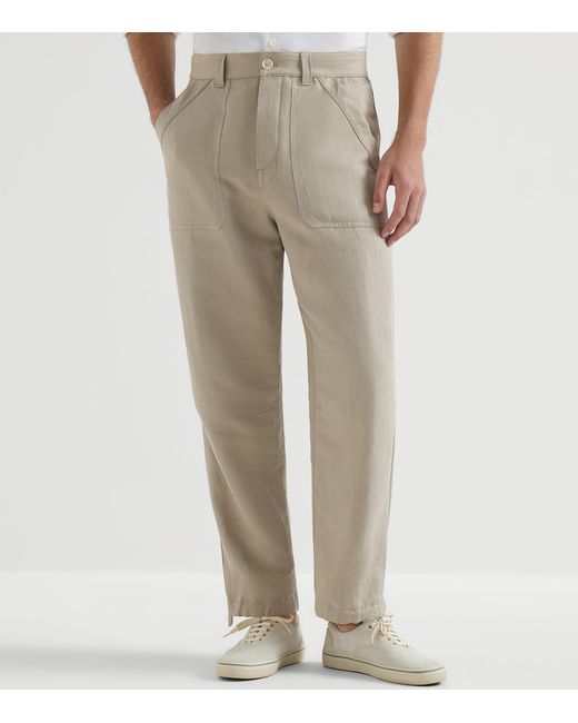 Brunello Cucinelli Gray Linen-Cotton Drill Trousers for men