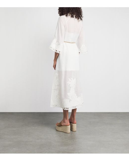 Zimmermann White Ramie Embroidered Indra Midi Dress
