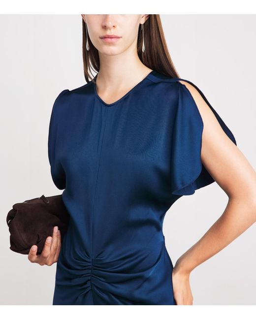 Victoria Beckham Blue Satin Bela Midi Dress