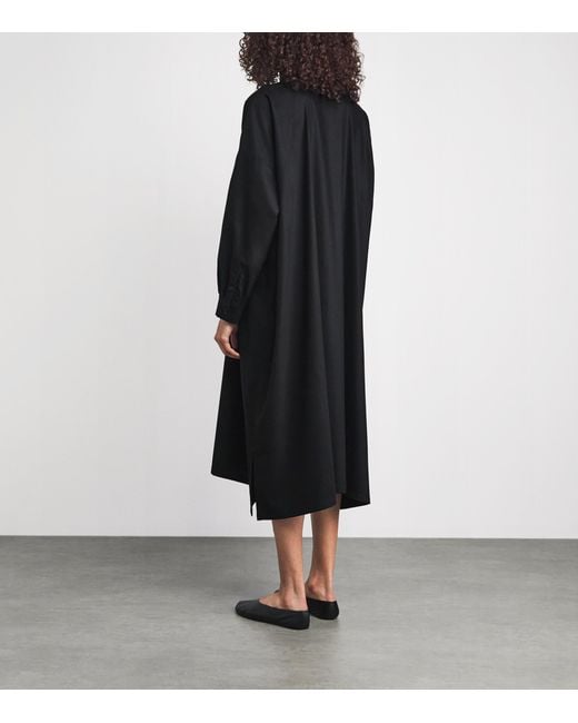 Eskandar Black Virgin Wool-Cashmere Wide Midi Shirt Dress