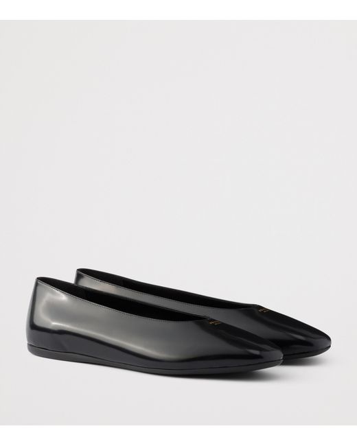 Prada Black Leather Logo Ballet Flats