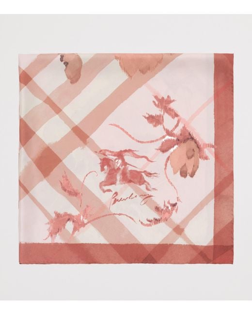 Burberry Pink Silk Watercolour Check Scarf