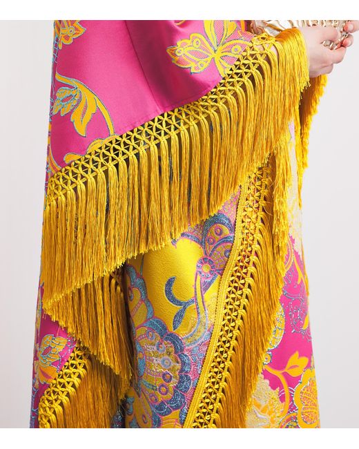Taller Marmo Orange Fringed Pahlavi Kaftan Maxi Dress