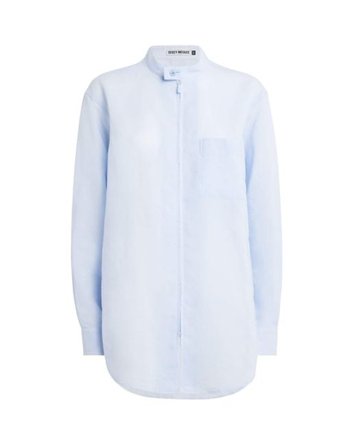 Issey Miyake Blue Cotton-Linen Paper-Esque U Shirt