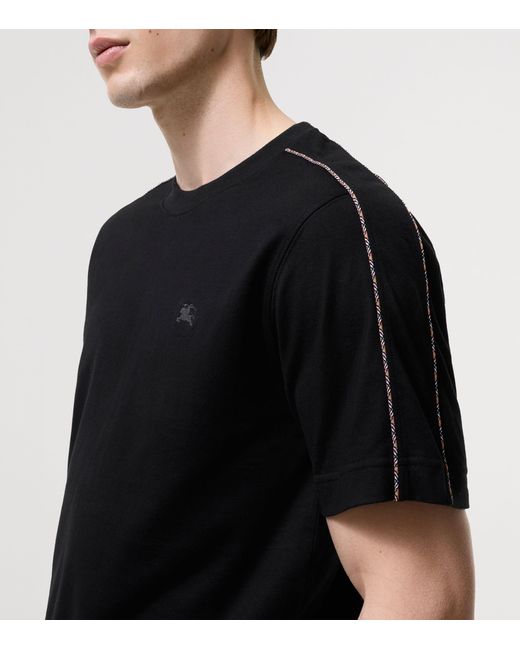 Burberry Black Cotton Check-Piping Slim T-Shirt