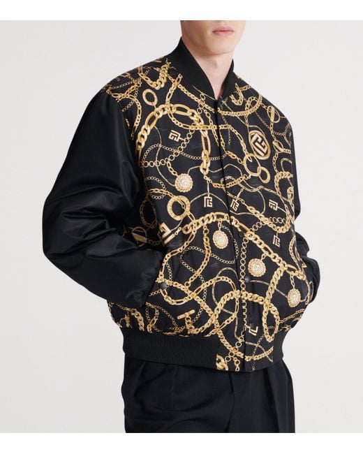 Balmain Gray Silk Reversible Chain Bomber Jacket for men