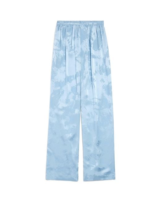 Balenciaga Blue Silk Crayon Logo Pyjama Trousers