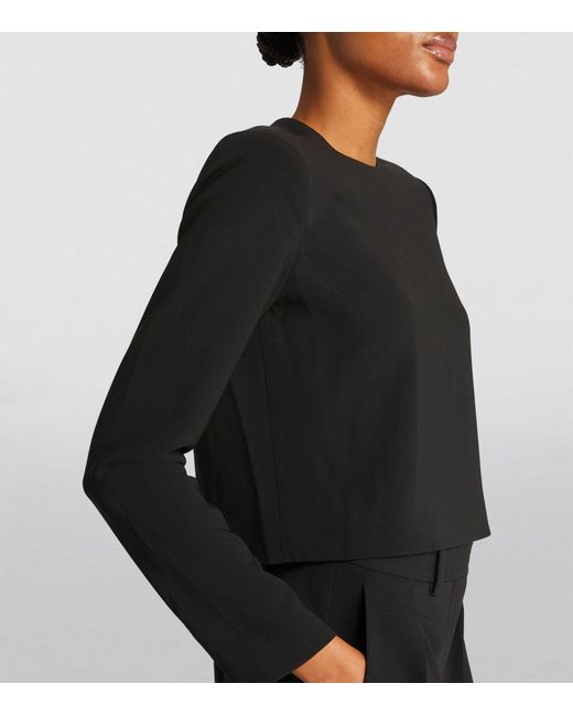 Theory Black Cropped Long-sleeve Blouse