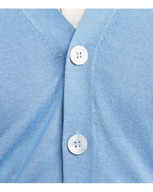 Isaia Blue Silk-Cashmere Cardigan for men