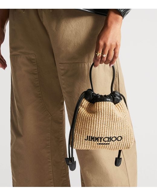 Jimmy Choo Brown Raffia Drawstring Pouch