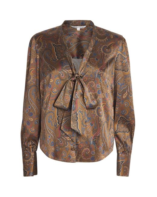 Veronica Beard Brown Stretch-Silk Paisley Francine Blouse