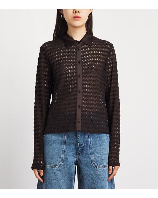 FRAME Black Satin-Collar Bubble-Stitch Shirt