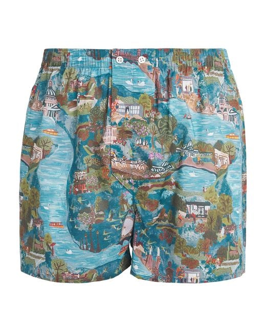 Derek Rose Blue Cotton Printed Ledbury Boxer Shorts for men