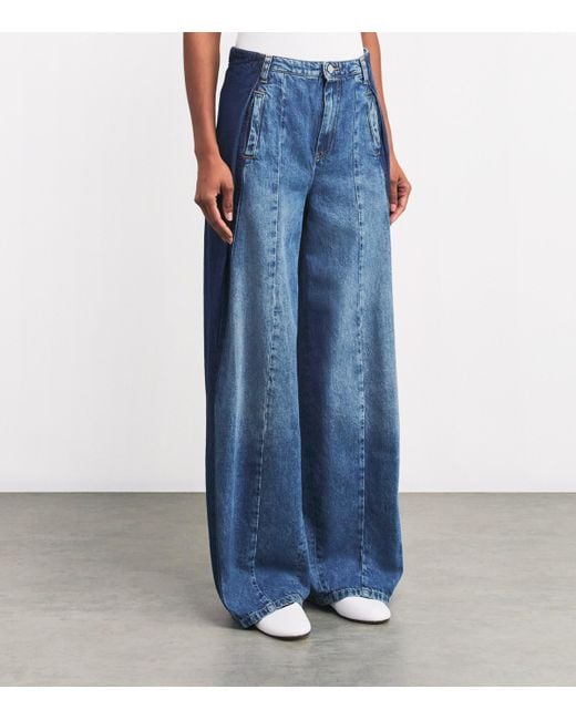 Sandro Blue Wide-Leg Pleated Jeans
