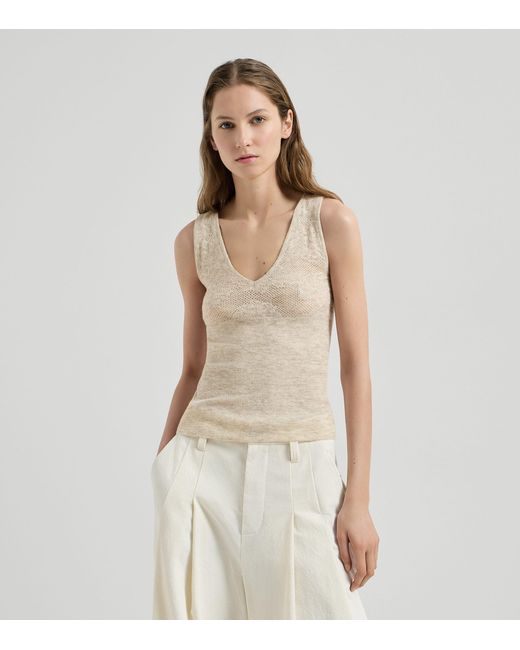 Brunello Cucinelli Natural Silk-Alpaca-Wool Lace-Detail Top