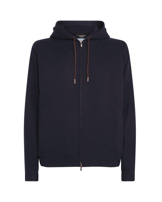 Colombo Blue Wool Zip-Up Hoodie for men