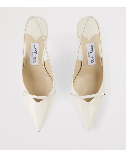 Jimmy Choo White Amita 85 Leather Slingback Pumps