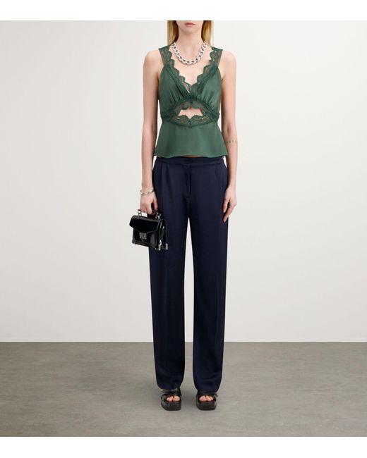 The Kooples Green Silk-lace Cut-out Top
