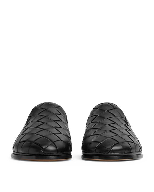 Bottega Veneta Black Leather Intrecciato Sunday Slippers