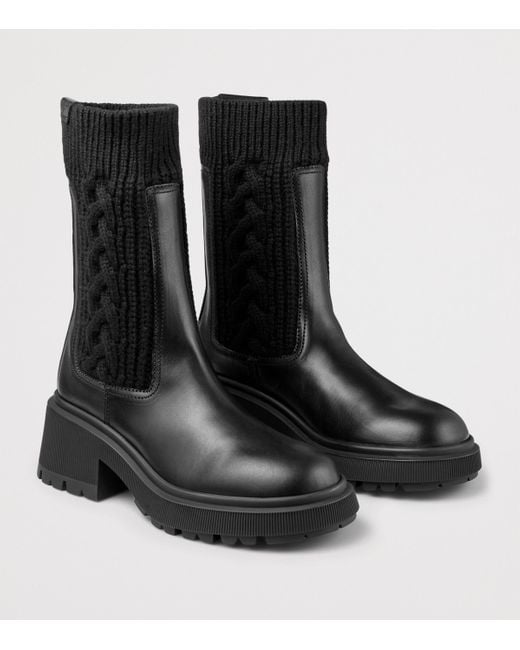 Jimmy Choo Black Tamia 70 Leather And Knit Boots