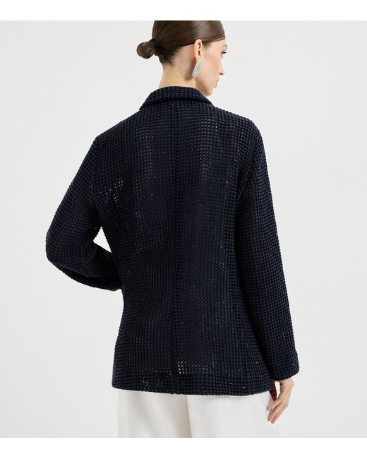 Brunello Cucinelli Blue Cotton-Blend Net Blazer