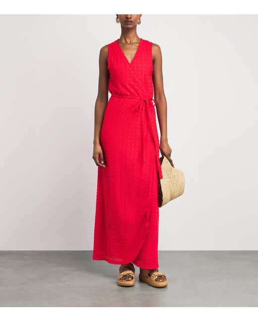 Melissa Odabash Red Crochet Zima Tie-Waist Kaftan