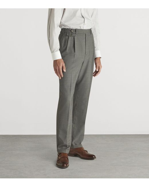 Dunhill Gray Wool-Cashmere Tailored Travel Trousers for men