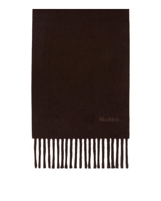 Max Mara Black Wool Fringed Logo Scarf